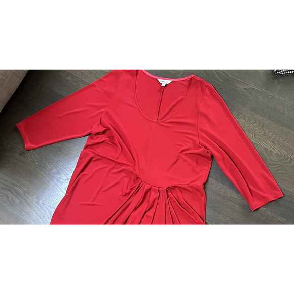Ann Scholz Red Jersey Dress Draped Woman Sleeves ~sz‎ US 18 - Picture 5 of 6